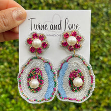 Load image into Gallery viewer, NOLA Beaded Earrings, Mardi gras beaded Earrings, luxury Earrings, Beaded Earrings, Oyster earrings, Oyster bead earrings, luxurious beaded earrings, custom earrings, Statement earrings, handmade earrings, jeweled earrings, NOLA accessories, mothers day gift ideas, Mardi grass earrings, gifts for mom, best friend gifts, birthday gifts, Mardi grass jewelry, unique earrings, boho earrings, unique jewelry, handcrafted earrings, unique accessories, handmade jewelry