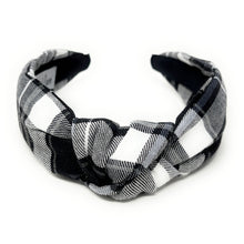 Load image into Gallery viewer, holiday Headband, holiday Knotted Headband, black plaid Knotted Headband, gray Plaid Hair Accessories, Plaid Headband, Best Seller, headbands for women, best selling items, knotted headband, hairbands for women, black plaid gifts, black white knot Headband, School hair accessories, school plaid headband, Plaid uniform headband, Statement headband, school uniform, school uniform knot headband, black Knotted headband, plaid headband, School Knot headband, plaid knot headband