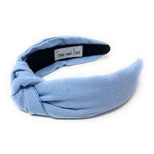Load image into Gallery viewer, Spring Summer Headband, Summer Knotted Headband, light blue Knot Headband, blue Hair Accessories, soft blue Headband, Best Seller, headbands for women, best selling items, knotted headband, hairbands for women, Spring Summer gifts, Solid color knot Headband, Solid color hair accessories, blue knot headband, solid blue knotted headband, Statement headband, Mom gifts, embellished knot headband, blue hairband, gender reveal headband, solid color headband, light blue headband