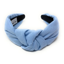Load image into Gallery viewer, Spring Summer Headband, Summer Knotted Headband, light blue Knot Headband, blue Hair Accessories, soft blue Headband, Best Seller, headbands for women, best selling items, knotted headband, hairbands for women, Spring Summer gifts, Solid color knot Headband, Solid color hair accessories, blue knot headband, solid blue knotted headband, Statement headband, Mom gifts, embellished knot headband, blue hairband, gender reveal headband, solid color headband, light blue headband