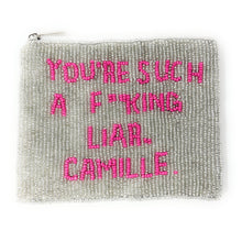 Load image into Gallery viewer, You’re a fucking liar Camille Purse Pouch, Beaded Purse, RHOBH gifts, tween girl gifts, Real Housewives Gift, beaded pouch zipper, Girl trip gifts, beaded coin purse, birthday gifts, gifts for her, batch gifts, boho pouch, Housewives of Beverly Hills accessories, best friend gifts, The real housewives of Beverly Hills pouch, girlfriend gift, miscellaneous gifts, best friend birthday gift, Bachelorette gifts, Bachelorette party favors, Sutton, Bravo bachelorette, best selling items, zipper wallet pouch