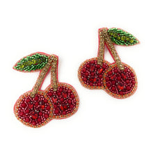 Load image into Gallery viewer, cherry Beaded Earrings, beaded cherry Earrings, fruit Earrings, cherry love Beaded Earrings, fruity earrings, cherry lover bead earrings, multicolor beaded earrings, tropical earrings, Beaded earrings, cherry bead earrings, cherry seed bead earrings, fruit accessories, summer accessories, spring summer earrings, gifts for mom, best friend gifts, birthday gifts, fruit jewelry, fruit bead earrings, cherry earrings accessory, multicolor earrings, summer beaded earrings