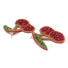 Load image into Gallery viewer, cherry Beaded Earrings, beaded cherry Earrings, fruit Earrings, cherry love Beaded Earrings, fruity earrings, cherry lover bead earrings, multicolor beaded earrings, tropical earrings, Beaded earrings, cherry bead earrings, cherry seed bead earrings, fruit accessories, summer accessories, spring summer earrings, gifts for mom, best friend gifts, birthday gifts, fruit jewelry, fruit bead earrings, cherry earrings accessory, multicolor earrings, summer beaded earrings