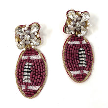 Load image into Gallery viewer, football Beaded Earrings, beaded football Earrings, football Earrings, football love Beaded Earrings, football bead earrings, football lover bead earrings, multicolor beaded earrings, football earrings, Beaded earrings, football bead earrings, football seed bead earrings, football accessories, summer accessories, sport earrings, gifts for mom, best friend gifts, birthday gifts, sport jewelry, sport bead earrings, football accessory, summer earrings, football fan earrings