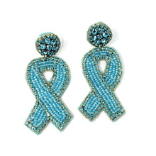 Load image into Gallery viewer, light blue ribbon Beaded Earrings, beaded light blue Earrings, Light blue Earrings, cancer awareness Beaded Earrings, prostate ribbon earrings, Prostate awareness earrings, Prostate cancer ribbon earrings, cancer awareness earrings, Beaded earrings, Prostate cancer ribbon earrings, light blue bead earrings, ribbon accessories, cancer awareness accessories, support cancer awareness earrings, gifts for mom, best friend gifts, birthday gifts, yellow earrings, light blue beaded earrings, support cancer awarenes