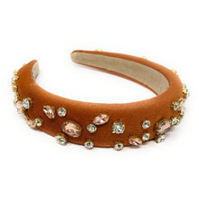 Load image into Gallery viewer, headbands for women, baroque headband, handmade headbands, brown headband, copper headband, hair band for women, embellished headband, rhinestone headband, bejeweled headband, luxury headband, jeweled headband, brown jeweled headband, bling headband, embellished knot headband, luxury knot headband, knot headband, rhinestone headband, bejeweled accessories, jeweled headband, autumn headbands, custom headband, embellished headband, custom Autumn headbands, padded headband