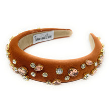 Load image into Gallery viewer, headbands for women, baroque headband, handmade headbands, brown headband, copper headband, hair band for women, embellished headband, rhinestone headband, bejeweled headband, luxury headband, jeweled headband, brown jeweled headband, bling headband, embellished knot headband, luxury knot headband, knot headband, rhinestone headband, bejeweled accessories, jeweled headband, autumn headbands, custom headband, embellished headband, custom Autumn headbands, padded headband