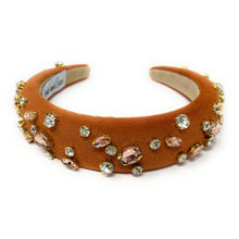 Load image into Gallery viewer, headbands for women, baroque headband, handmade headbands, brown headband, copper headband, hair band for women, embellished headband, rhinestone headband, bejeweled headband, luxury headband, jeweled headband, brown jeweled headband, bling headband, embellished knot headband, luxury knot headband, knot headband, rhinestone headband, bejeweled accessories, jeweled headband, autumn headbands, custom headband, embellished headband, custom Autumn headbands, padded headband
