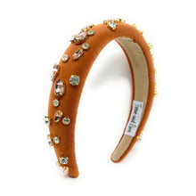 Load image into Gallery viewer, headbands for women, baroque headband, handmade headbands, brown headband, copper headband, hair band for women, embellished headband, rhinestone headband, bejeweled headband, luxury headband, jeweled headband, brown jeweled headband, bling headband, embellished knot headband, luxury knot headband, knot headband, rhinestone headband, bejeweled accessories, jeweled headband, autumn headbands, custom headband, embellished headband, custom Autumn headbands, padded headband