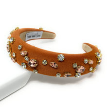 Load image into Gallery viewer, headbands for women, baroque headband, handmade headbands, brown headband, copper headband, hair band for women, embellished headband, rhinestone headband, bejeweled headband, luxury headband, jeweled headband, brown jeweled headband, bling headband, embellished knot headband, luxury knot headband, knot headband, rhinestone headband, bejeweled accessories, jeweled headband, autumn headbands, custom headband, embellished headband, custom Autumn headbands, padded headband