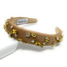 Load image into Gallery viewer, headbands for women, baroque headband, handmade headbands, brown headband, beige headband, hair band for women, embellished headband, rhinestone headband, bejeweled headband, luxury headband, jeweled headband, brown jeweled headband, bling headband, embellished knot headband, luxury knot headband, knot headband, rhinestone headband, bejeweled accessories, jeweled headband, autumn headbands, custom headband, embellished headband, custom Autumn headbands, padded headband