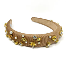 Load image into Gallery viewer, headbands for women, baroque headband, handmade headbands, brown headband, beige headband, hair band for women, embellished headband, rhinestone headband, bejeweled headband, luxury headband, jeweled headband, brown jeweled headband, bling headband, embellished knot headband, luxury knot headband, knot headband, rhinestone headband, bejeweled accessories, jeweled headband, autumn headbands, custom headband, embellished headband, custom Autumn headbands, padded headband