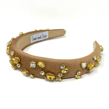 Load image into Gallery viewer, headbands for women, baroque headband, handmade headbands, brown headband, beige headband, hair band for women, embellished headband, rhinestone headband, bejeweled headband, luxury headband, jeweled headband, brown jeweled headband, bling headband, embellished knot headband, luxury knot headband, knot headband, rhinestone headband, bejeweled accessories, jeweled headband, autumn headbands, custom headband, embellished headband, custom Autumn headbands, padded headband