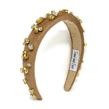 Load image into Gallery viewer, headbands for women, baroque headband, handmade headbands, brown headband, beige headband, hair band for women, embellished headband, rhinestone headband, bejeweled headband, luxury headband, jeweled headband, brown jeweled headband, bling headband, embellished knot headband, luxury knot headband, knot headband, rhinestone headband, bejeweled accessories, jeweled headband, autumn headbands, custom headband, embellished headband, custom Autumn headbands, padded headband