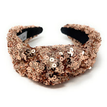Load image into Gallery viewer, New Years Jeweled Headband, Holiday Headband, New Year’s Knotted Headband, New Years Hair Accessories, champagne Headband, Best Seller, New Year headband, best selling items, sequin knotted headband, Holiday gifts, New Years knot Headband, champagne hair accessories, blush sequin headband, holiday headband, Sequin headband, embellished knot headband, jeweled knot headband, New Years Eve Jeweled headband, New Year Embellished headband, Custom headband, Unique headbands, handmade headbands