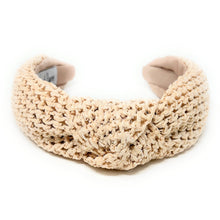 Load image into Gallery viewer, headband for woman, fashion headbands, beige raffia knot headband, woven headbands for women, stylish headbands, raffia headband style, top knot headband, woven top knot headband, ivory headband, hair band, multicolor raffia headband, raffia woven headband, women top knot headband, summer headbands, beige knot headband, woven top knot headband, handmade headbands, top knotted headband, knotted headband, boho headband, ivory knotted headband, solid color headband, resort headband