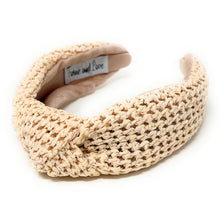 Load image into Gallery viewer, headband for woman, fashion headbands, beige raffia knot headband, woven headbands for women, stylish headbands, raffia headband style, top knot headband, woven top knot headband, ivory headband, hair band, multicolor raffia headband, raffia woven headband, women top knot headband, summer headbands, beige knot headband, woven top knot headband, handmade headbands, top knotted headband, knotted headband, boho headband, ivory knotted headband, solid color headband, resort headband