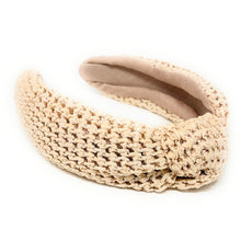Load image into Gallery viewer, headband for woman, fashion headbands, beige raffia knot headband, woven headbands for women, stylish headbands, raffia headband style, top knot headband, woven top knot headband, ivory headband, hair band, multicolor raffia headband, raffia woven headband, women top knot headband, summer headbands, beige knot headband, woven top knot headband, handmade headbands, top knotted headband, knotted headband, boho headband, ivory knotted headband, solid color headband, resort headband