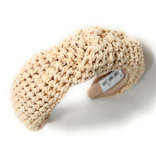Load image into Gallery viewer, headband for woman, fashion headbands, beige raffia knot headband, woven headbands for women, stylish headbands, raffia headband style, top knot headband, woven top knot headband, ivory headband, hair band, multicolor raffia headband, raffia woven headband, women top knot headband, summer headbands, beige knot headband, woven top knot headband, handmade headbands, top knotted headband, knotted headband, boho headband, ivory knotted headband, solid color headband, resort headband