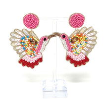 Load image into Gallery viewer, Hummingbird Beaded Earrings, beaded hummingbird Earrings, Hummingbird Earrings, Pink hummingbird Beaded Earrings, pink bead earrings, hummingbird lover bead earrings, hummingbird beaded earrings, hummingbird pink earrings, Beaded earrings, pink bead earrings, pink seed bead earrings, pink accessories, summer accessories, pink earrings, gifts for mom, best friend gifts, birthday gifts, pink jewelry, pink bead earrings, bird earrings accessory, summer earrings, bird earrings
