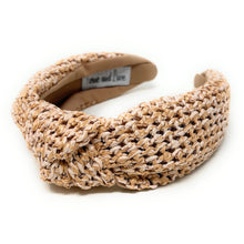 Load image into Gallery viewer, headband for woman, fashion headbands, beige raffia knot headband, woven headbands for women, stylish headbands, raffia headband style, top knot headband, woven top knot headband, ivory headband, hair band, multicolor raffia headband, raffia woven headband, women top knot headband, summer headbands, beige knot headband, woven top knot headband, handmade headbands, top knotted headband, knotted headband, boho headband, beige knotted headband, solid color headband, resort headband