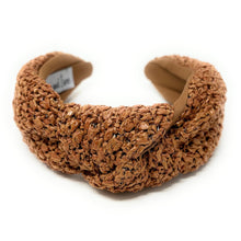 Load image into Gallery viewer, headband for woman, fashion headbands, raffia knot headband, woven headbands for women, stylish headbands, raffia headband style, top knot headband, woven top knot headband, head band, hair band, multicolor raffia headbands, raffia woven headband, women top knot headband, summer headbands, beige headband, multicolor top knot headband, handmade headbands, top knotted headband, knotted headband, white headband, light brown headband, beige top knotted headband