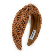 Load image into Gallery viewer, headband for woman, fashion headbands, raffia knot headband, woven headbands for women, stylish headbands, raffia headband style, top knot headband, woven top knot headband, head band, hair band, multicolor raffia headbands, raffia woven headband, women top knot headband, summer headbands, beige headband, multicolor top knot headband, handmade headbands, top knotted headband, knotted headband, white headband, light brown headband, beige top knotted headband