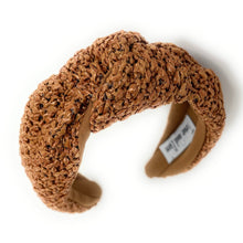 Load image into Gallery viewer, headband for woman, fashion headbands, raffia knot headband, woven headbands for women, stylish headbands, raffia headband style, top knot headband, woven top knot headband, head band, hair band, multicolor raffia headbands, raffia woven headband, women top knot headband, summer headbands, beige headband, multicolor top knot headband, handmade headbands, top knotted headband, knotted headband, white headband, light brown headband, beige top knotted headband