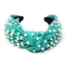 Load image into Gallery viewer, headband for women, fashion headbands, womens headband, headbands for women, stylish headbands, headband style, top knot headband, woven top knot headband, head band, hair band, trendy headbands, top knotted headband, neutral headband, summer headbands, handmade headbands, top knotted headband, knotted headband, head band, hair band for women, statement headbands, Fall headbands, hair accessories, twist knotted headband, pearly knot headband, leather headband, pearl headband, cluster pearl headband