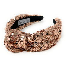 Load image into Gallery viewer, New Years Jeweled Headband, Holiday Headband, New Year’s Knotted Headband, New Years Hair Accessories, champagne Headband, Best Seller, New Year headband, best selling items, sequin knotted headband, Holiday gifts, New Years knot Headband, champagne hair accessories, blush sequin headband, holiday headband, Sequin headband, embellished knot headband, jeweled knot headband, New Years Eve Jeweled headband, New Year Embellished headband, Custom headband, Unique headbands, handmade headbands