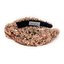 Load image into Gallery viewer, New Years Jeweled Headband, Holiday Headband, New Year’s Knotted Headband, New Years Hair Accessories, champagne Headband, Best Seller, New Year headband, best selling items, sequin knotted headband, Holiday gifts, New Years knot Headband, champagne hair accessories, blush sequin headband, holiday headband, Sequin headband, embellished knot headband, jeweled knot headband, New Years Eve Jeweled headband, New Year Embellished headband, Custom headband, Unique headbands, handmade headbands