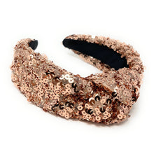 Load image into Gallery viewer, New Years Jeweled Headband, Holiday Headband, New Year’s Knotted Headband, New Years Hair Accessories, champagne Headband, Best Seller, New Year headband, best selling items, sequin knotted headband, Holiday gifts, New Years knot Headband, champagne hair accessories, blush sequin headband, holiday headband, Sequin headband, embellished knot headband, jeweled knot headband, New Years Eve Jeweled headband, New Year Embellished headband, Custom headband, Unique headbands, handmade headbands