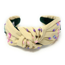 Load image into Gallery viewer, Peacock Jeweled Headband, peacock Jeweled knot Headband, Peacock Jeweled Knot Headband, Jeweled Knot Headbands, peacock Knotted Headband, beige knotted headband, birthday gifts, headbands for women, knotted headbands, hair accessories, Peacock knot headband, embellished denim jeweled headband, bachelorette headband, Bachelorette gifts, embellished headband, summer Jeweled headband, drink knot headband, Beige knot headband, bling headband, Peacock lover, Peacock accessories