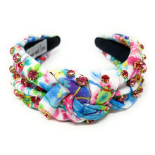 Load image into Gallery viewer, headbands for women, Wide knot headband, handmade headbands, top knotted headband, knotted headband, hair band for women, embellished headband, rhinestone headband, bejeweled floral headband, luxury headband, jeweled headband for women, knotted jeweled headband, bling headband, embellished knot headband, luxury knot headband, pearly headbands, Floral rhinestone headband, tie dye hair accessories, floral headbands, summer headbands, floral jeweled headband, embellished headband, best selling items