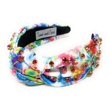 Load image into Gallery viewer, headbands for women, Wide knot headband, handmade headbands, top knotted headband, knotted headband, hair band for women, embellished headband, rhinestone headband, bejeweled floral headband, luxury headband, jeweled headband for women, knotted jeweled headband, bling headband, embellished knot headband, luxury knot headband, pearly headbands, Floral rhinestone headband, tie dye hair accessories, floral headbands, summer headbands, floral jeweled headband, embellished headband, best selling items