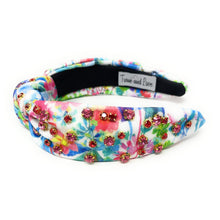 Load image into Gallery viewer, headbands for women, Wide knot headband, handmade headbands, top knotted headband, knotted headband, hair band for women, embellished headband, rhinestone headband, bejeweled floral headband, luxury headband, jeweled headband for women, knotted jeweled headband, bling headband, embellished knot headband, luxury knot headband, pearly headbands, Floral rhinestone headband, tie dye hair accessories, floral headbands, summer headbands, floral jeweled headband, embellished headband, best selling items