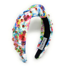Load image into Gallery viewer, headbands for women, Wide knot headband, handmade headbands, top knotted headband, knotted headband, hair band for women, embellished headband, rhinestone headband, bejeweled floral headband, luxury headband, jeweled headband for women, knotted jeweled headband, bling headband, embellished knot headband, luxury knot headband, pearly headbands, Floral rhinestone headband, tie dye hair accessories, floral headbands, summer headbands, floral jeweled headband, embellished headband, best selling items