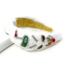 Load image into Gallery viewer, headband for women, Golf Knot headband, golf lover headband, Golf knotted headband, golf top knot headband, golf top knotted headband, golf beaded knot headband, Golf hair band, Golfer knot headbands, white color golfer headband, statement headbands, top knotted headband, knotted headband, golf love gifts, golf embellished headband, gemstone knot headband, luxury headband, embellished knot headband, jeweled knot headband, Golf knot embellished headband
