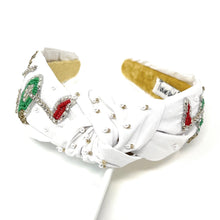 Load image into Gallery viewer, headband for women, Golf Knot headband, golf lover headband, Golf knotted headband, golf top knot headband, golf top knotted headband, golf beaded knot headband, Golf hair band, Golfer knot headbands, white color golfer headband, statement headbands, top knotted headband, knotted headband, golf love gifts, golf embellished headband, gemstone knot headband, luxury headband, embellished knot headband, jeweled knot headband, Golf knot embellished headband