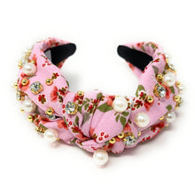 Load image into Gallery viewer, headbands for women, Wide knot headband, handmade headbands, top knotted headband, knotted headband, hair band for women, embellished headband, rhinestone headband, bejeweled floral headband, luxury headband, jeweled headband, knotted jeweled headband, bling headband, embellished knot headband, luxury knot headband, knot headband, Floral rhinestone headband, pink hair accessories, floral headbands, summer headbands, custom jeweled headband, embellished headband, best selling items, custom headbands