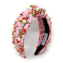 Load image into Gallery viewer, headbands for women, Wide knot headband, handmade headbands, top knotted headband, knotted headband, hair band for women, embellished headband, rhinestone headband, bejeweled floral headband, luxury headband, jeweled headband, knotted jeweled headband, bling headband, embellished knot headband, luxury knot headband, knot headband, Floral rhinestone headband, pink hair accessories, floral headbands, summer headbands, custom jeweled headband, embellished headband, best selling items, custom headbands