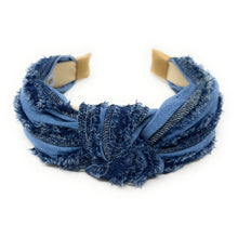 Load image into Gallery viewer, headband for women, fashion headbands, womens headband, headbands for women, stylish headbands, headband style, top knot headband, woven top knot headband, head band, hair band, trendy headbands, top knotted headband, spring headband, summer headbands, handmade headbands, top knotted headband, knotted headband, spring headband, head band, hair band for women, trendy headband, denim headband, top knotted denim headband, denim top knotted headband, blue jeans headband