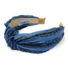 Load image into Gallery viewer, headband for women, fashion headbands, womens headband, headbands for women, stylish headbands, headband style, top knot headband, woven top knot headband, head band, hair band, trendy headbands, top knotted headband, spring headband, summer headbands, handmade headbands, top knotted headband, knotted headband, spring headband, head band, hair band for women, trendy headband, denim headband, top knotted denim headband, denim top knotted headband, blue jeans headband