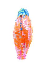 Load image into Gallery viewer, headband for women, summer Knot headband, Summer lover headband, Summer knotted headband, Multicolor top knot headband, multi color top knotted headband, multicolor knotted headband, Bright knot headband, Sequin hair band, neon knot headbands, Neon headband, statement headbands, top knotted headband, knotted headband, Multicolor accessories, embellished headband, gemstone knot headband, luxury headband, embellished knot headband, jeweled knot headband, summer knot embellished headband