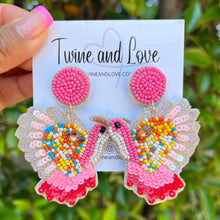 Load image into Gallery viewer, Hummingbird Beaded Earrings, beaded hummingbird Earrings, Hummingbird Earrings, Pink hummingbird Beaded Earrings, pink bead earrings, hummingbird lover bead earrings, hummingbird beaded earrings, hummingbird pink earrings, Beaded earrings, pink bead earrings, pink seed bead earrings, pink accessories, summer accessories, pink earrings, gifts for mom, best friend gifts, birthday gifts, pink jewelry, pink bead earrings, bird earrings accessory, summer earrings, bird earrings