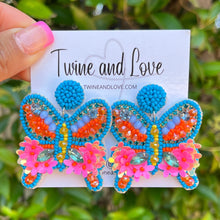 Load image into Gallery viewer, butterfly Beaded Earrings, beaded butterfly Earrings, butterfly  Earrings, butterfly love Beaded Earrings, butterfly bead earrings, butterfly lover bead earrings, multicolor beaded earrings, tropical earrings, Beaded earrings, butterfly bead earrings, butterfly seed bead earrings, butterfly accessories, summer accessories, spring summer earrings, gifts for mom, best friend gifts, birthday gifts, butterfly jewelry, butterfly sequin bead earrings, butterfly accessory, summer earrings