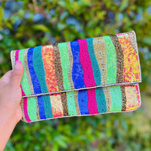 Load image into Gallery viewer, multicolor beaded clutch purse, birthday gift for her, summer clutch, seed bead purse, sequin beaded bag, multi color Beaded handbag, summer beaded bag, seed bead clutch, summer bag, birthday gift for her, colorful clutch bag, seed bead purse, engagement gift, bridal gift, colorful sequin purse, gifts to bride, gifts for bride, wedding gift, bride gifts, beaded clutch purse,  summer beaded clutch, seed bead purse, beaded bag, boho purse, multicolor sequin purse, party beaded clutch, evening bags