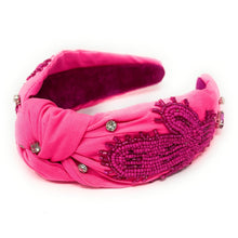 Load image into Gallery viewer, Cowgirl Jeweled Headband, pink Jeweled knot Headband, Nashville Jeweled Knot Headband, Jeweled Knot Headbands, neon pink Knotted Headband, pink knotted headband, birthday gifts, headbands for women, knotted headbands, hair accessories, cowgirl knot headband, embellished denim jeweled headband, bachelorette headband, Bachelorette gifts, embellished headband, Bridal shower gifts, howdy Jeweled headband, howdy knot headband, Nashville girl headband, bling headband, Texas knot headband, Cowgirl accessories