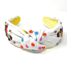 Load image into Gallery viewer, headband for women, Birthday beaded Knot headband, best selling items, birthday headbands, top knot headband, beaded top knot headband, Cinco de Mayo knot headband, Cinco de Mayo hair band, Piñata knotted headband, Pinata headband, statement headbands, Cinco de Mayo top knotted headband, knotted headband, party headbands, Birthday headband, Cinco de Mayo headbands, Fiesta headband, gemstone knot headband, luxury headband, Cinco de Mayo accessories, Cinco de Mayo jeweled knot headband