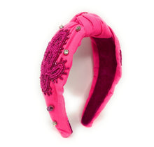 Load image into Gallery viewer, Cowgirl Jeweled Headband, pink Jeweled knot Headband, Nashville Jeweled Knot Headband, Jeweled Knot Headbands, neon pink Knotted Headband, pink knotted headband, birthday gifts, headbands for women, knotted headbands, hair accessories, cowgirl knot headband, embellished denim jeweled headband, bachelorette headband, Bachelorette gifts, embellished headband, Bridal shower gifts, howdy Jeweled headband, howdy knot headband, Nashville girl headband, bling headband, Texas knot headband, Cowgirl accessories